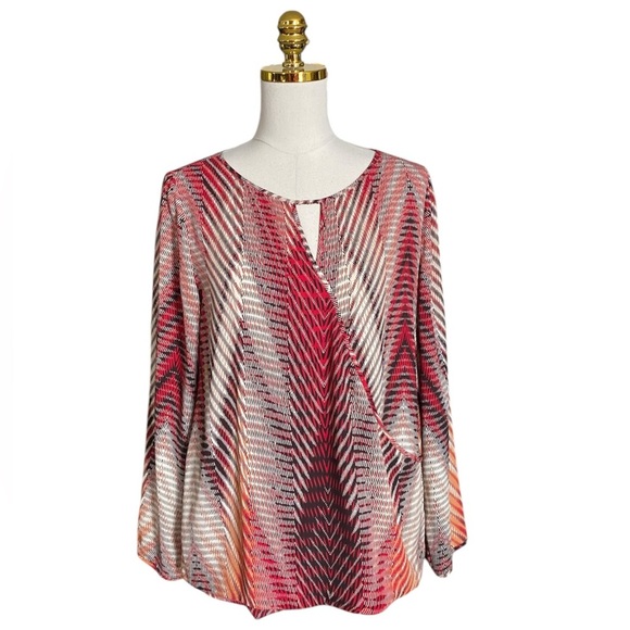 CHICO’s Multicolor Geometric Print Faux Wrap Top Women's Size 1 (M) - Picture 1 of 6